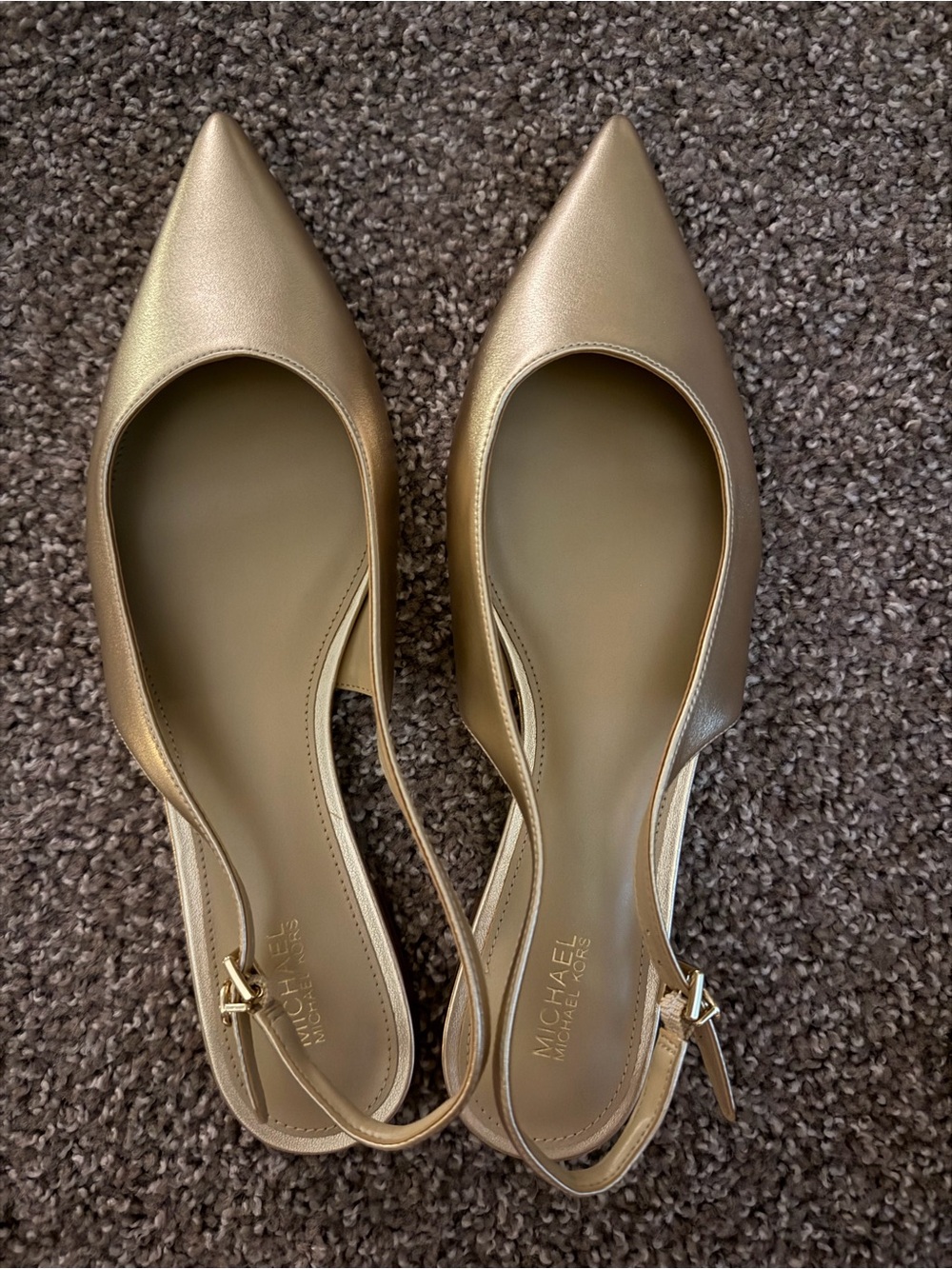 Michael Kors Amali Gold Pointed-Toe Slingback Flats - Never Worn